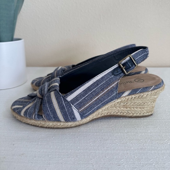 New Bella Vita Seraphina 2 Navy Stripe Espadrille Wedge Sandals Women’s 7WW - Picture 7 of 14